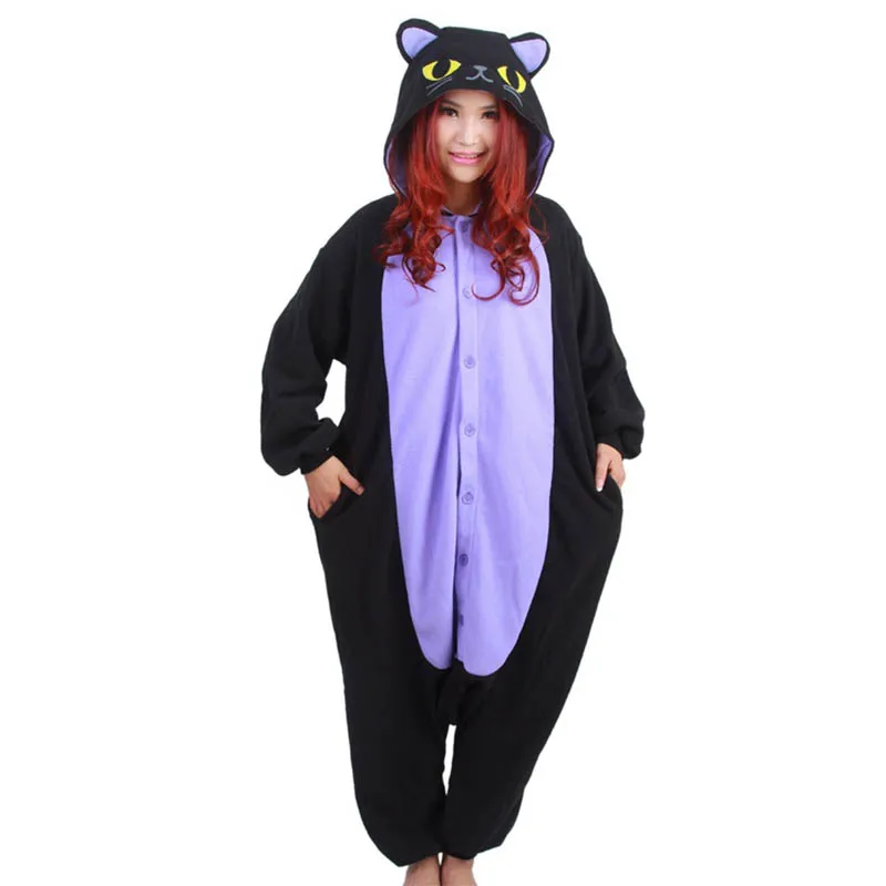 Hot New Adult Animal Onesie The Midnight Cat Onesie Polar Fleece Pajamas High Quality for Sale in Stock