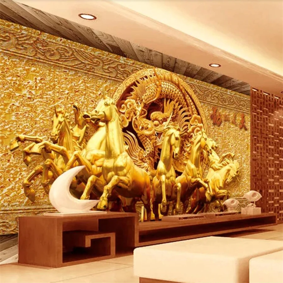 Custom wallpaper 3D mural papel de parede dragon horse embossed TV background wall living room bedroom papier peint 3d wallpaper