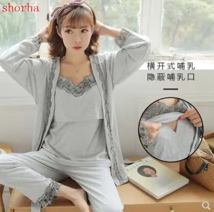 Sexy Maternity Nursing Pajamas Cotton Breastfeeding Sleepwear Clothes for Pregnant Women Spring Autumn Pregnancy Nightwear