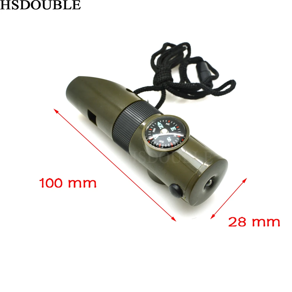 1pcs 7 in 1 Multifunctional Military Survival Kit Magnifying Glass Whistle Compass Thermometer LED Light