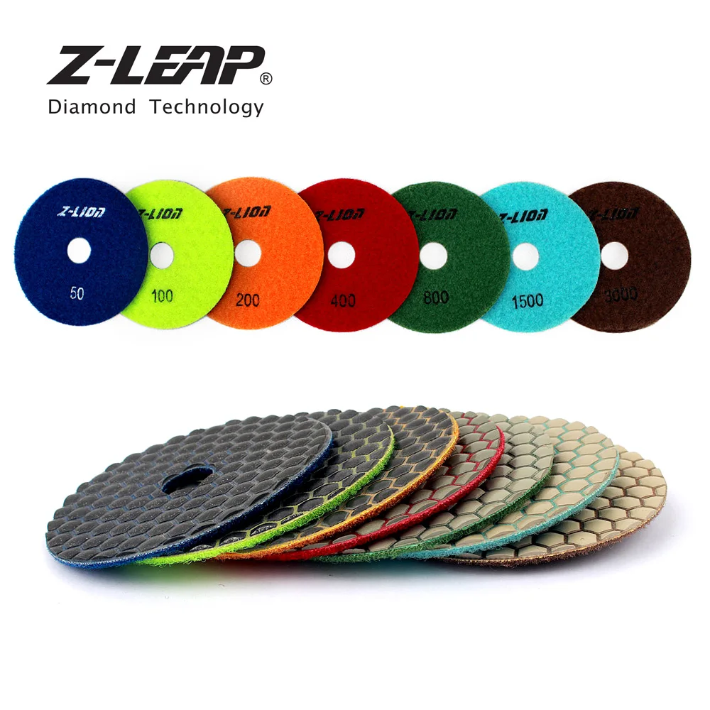 Z-LEAP 7 stks/set 4 inch Diamant Droog Polijsten Pads Flexibele Resin Bond Diamond Schuurschijf Voor Graniet Marmer Polijsten Wiel