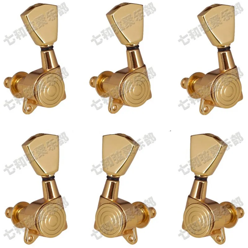 Ein Set mit 6 Stück goldfarbenen, verriegelbaren Gitarren-Stimmwirbeln, Stimmmechaniken für akustische und elektrische Gitarren, Zubehörteile. – Detail 14