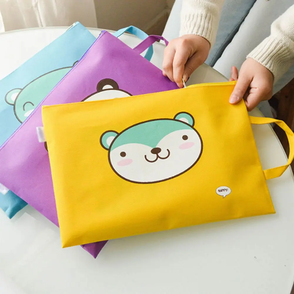 Cartoon File Bag Canvas Bag Hand Tote Bags Large Capacity School Stationery Home Office Storage Organiser