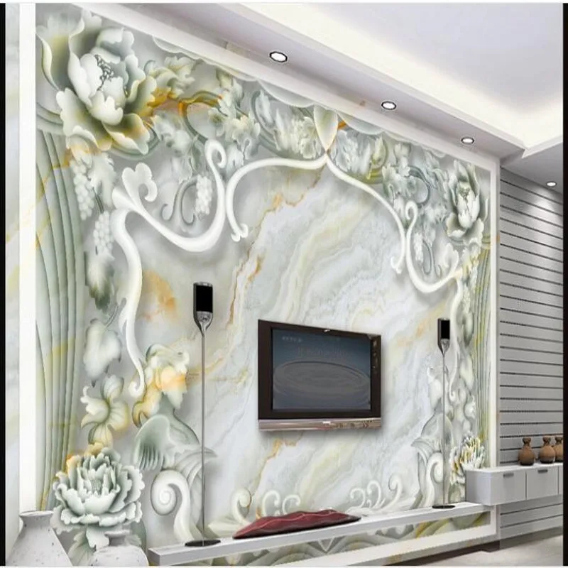 wellyu Customized large - scale murals high - grade European lace marble embossed TV sofa background wall  wallpaper