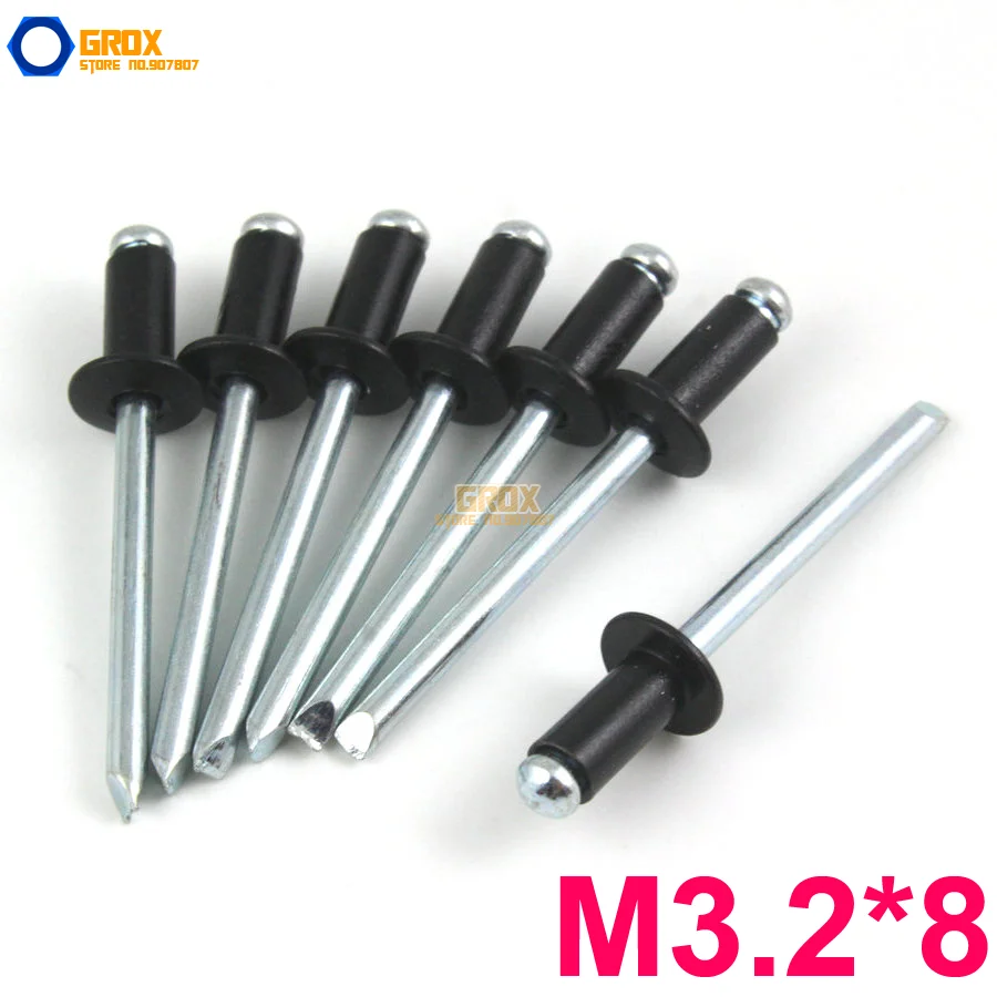 

200 Pieces M3.2*8 Aluminum Blind Rivet Pop Rivet Dome Head Open End Black