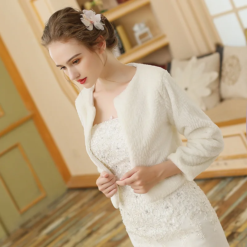 Nerw Mùa Đông Cô Dâu Lông Len Cưới Bolero Áo Khoác Giá Rẻ Cô Dâu Khăn Choàng Áo Choàng Plus Kích Thước Bolero Lông Thú Giả Khăn Choàng Cưới Áo