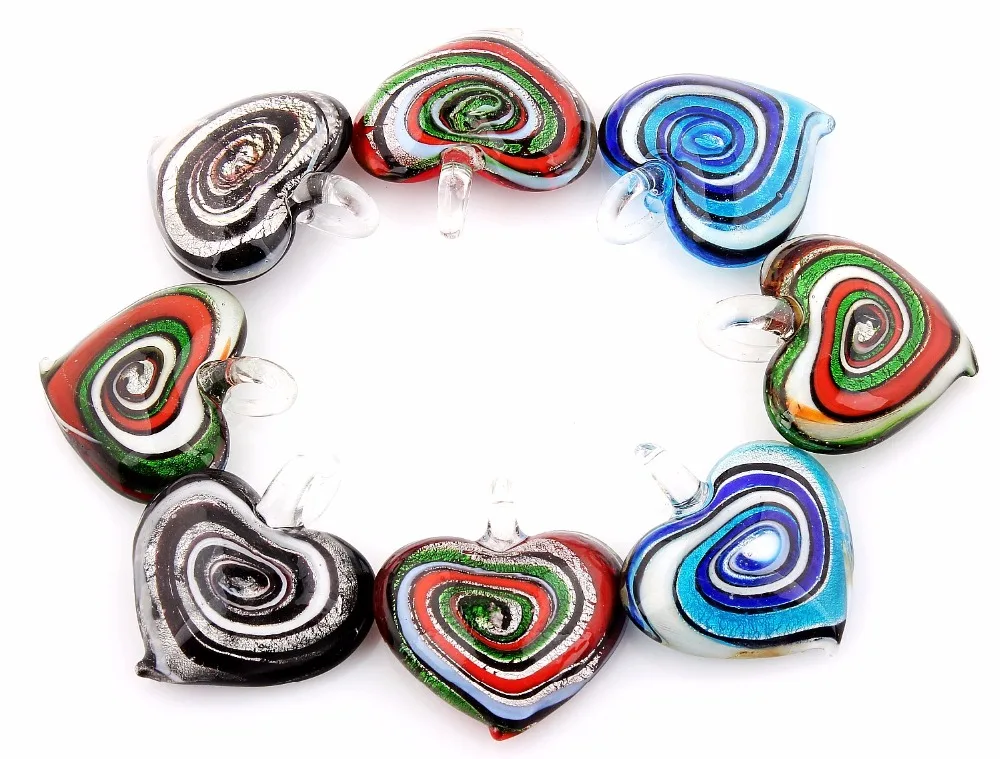 Wholesale 6pcs handmade Murano Lampwork Glass Mix Color Heart Pendant Fit Necklace Hot Thanksgiving gift p0017