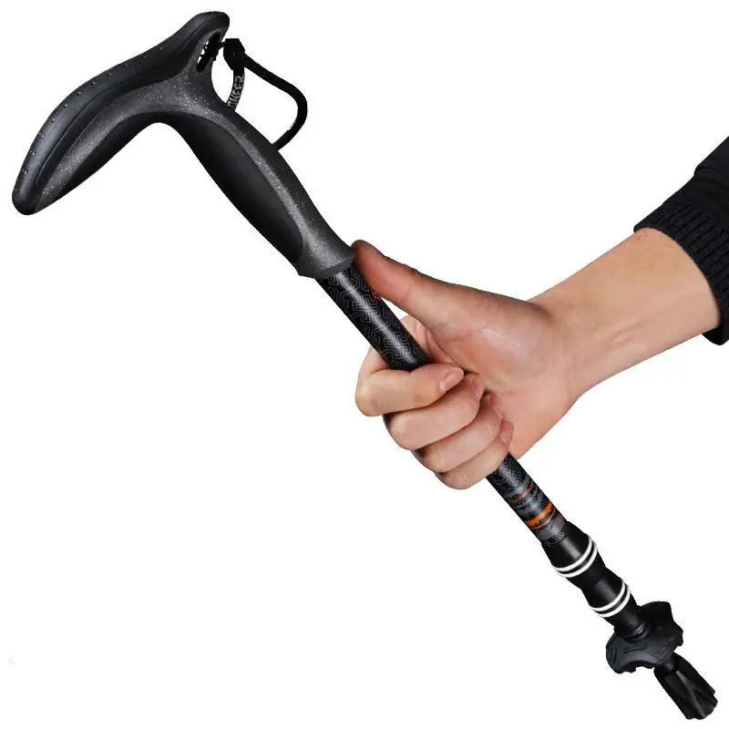 PIONEER 1 PC T-handle Walking Trekking Stick Poles Carbon Fiber Telescopic Quick Lock Sticks 49cm-100cm