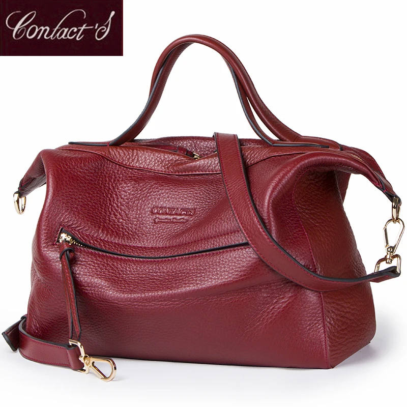 CONTACT\'S Fashion Crossbody Bags for Women Genuine Leather Handbag Large Capacity Versatile Shoulder Bag Red High Quality