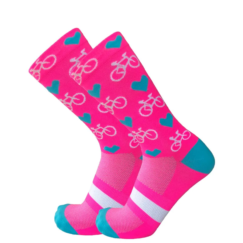 New Professional Sport Pro Cycling Socks Men Women Compression Road Bicycle Socks Mountain Bike Socks Racing Socks Heart Pattern