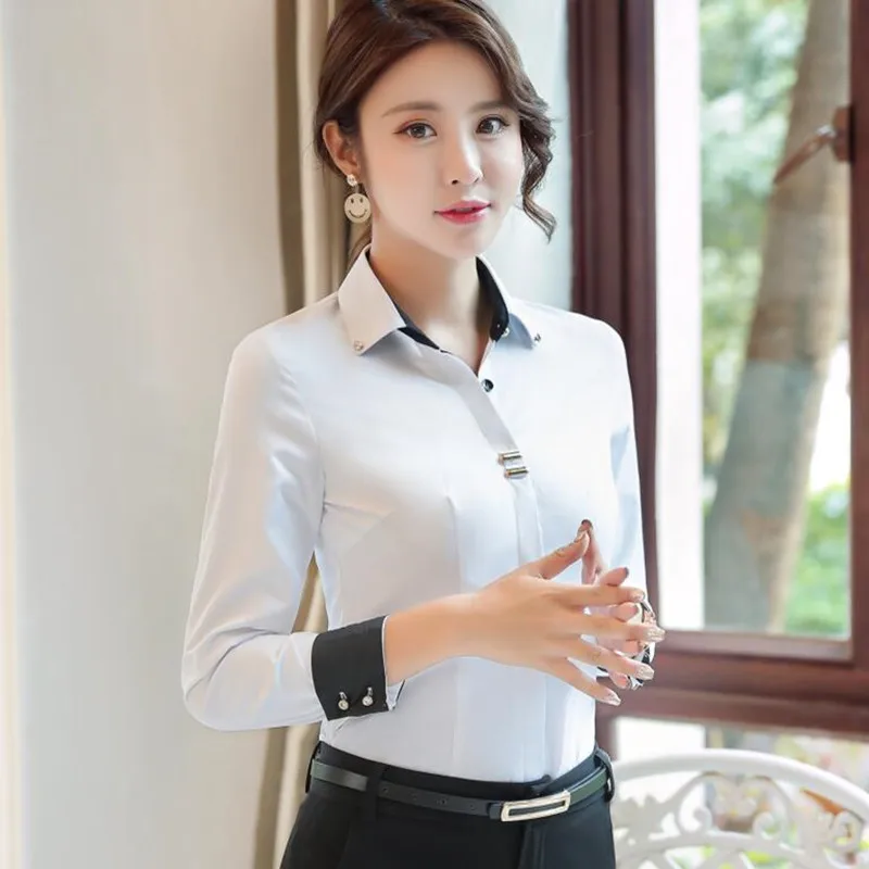 Elegant Women Cotton Shirt Work Wear New Autumn High Quality Long Sleeve Slim Fashion Blouse Office Ladies Plus Size Formal Tops