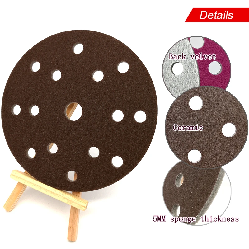 5Pcs Flocking Sponge Sanding Disc Red Sandpaper 6 Inch 15-Hole 300-2000 Grit for Polishing & Grinding Power Tools Accessories