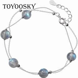 TOYOOSKY 925 Sterling Silver Moonstone Bracelet Sweet Cute Double Layer Bracelet Temperament Hand Jewelry for Women