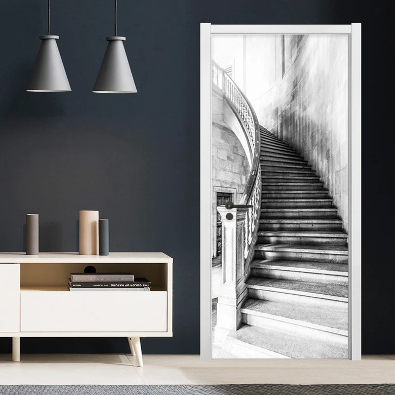 Black And White Stairs Wall Stickers 3D Retro Creative DIY Home Decor Wallpaper PVC Self-Adhesive Waterproof Murals Stickers