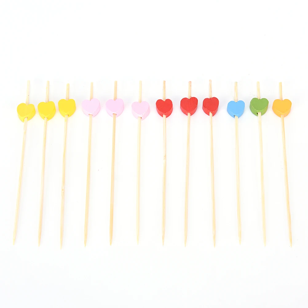 100pcs12cm Heart Bamboo Food Picks Buffet Cupcake Fruit Fork Party Cake Dessert Salad Vegetable Sticks Cocktail Toothpick Skewer