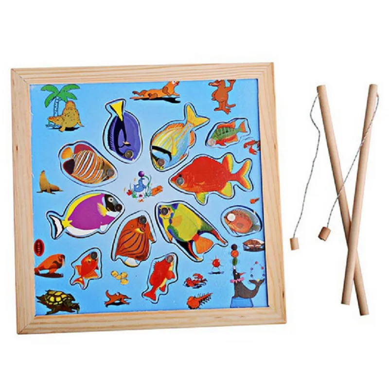 Nieuwe Baby Kids Houten Speelgoed Kinderen Magnetische Hengel Model Bad Leuk Speelgoed Set Cartoon Baby Puzzel Fishing Game Toy voor Kids