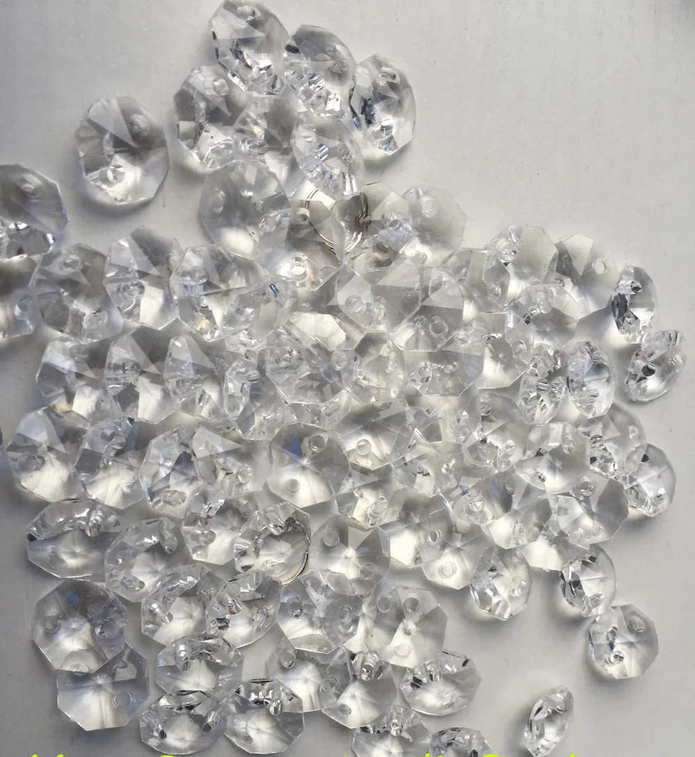 200PCS/lot 14mm Acrylic Crystal Octagonal Beads Diy Garland Strands(+200pc rings) for Wedding decoration chandelier