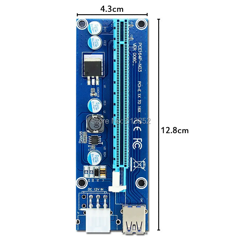 006C การ์ด PCIe Riser 1x to 16x USB 3.0 ข้อมูลสาย SATA 6Pin IDE Molex แหล่งจ่ายไฟสําหรับ BTC Miner เครื่อง PC PCI-E Express การ์ด