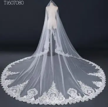 3*3 Meter White Ivory Cathedral Wedding Veils Long Lace Edge Bridal Veil  Wedding Accessories Mantilla Wedding Veil EE7080