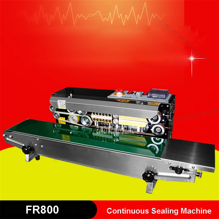 Máquina de sellado continuo de acero inoxidable FR800, bolsa de aluminio y plástico, máquina de sellado térmico automático 110V/220V 80W