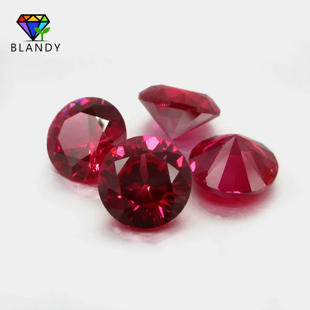 3.0~12mm AAAAA Quality Loose #5 Red Stones Round Brilliant Cut Corundum Stone Synthetic Gems For Jewelry