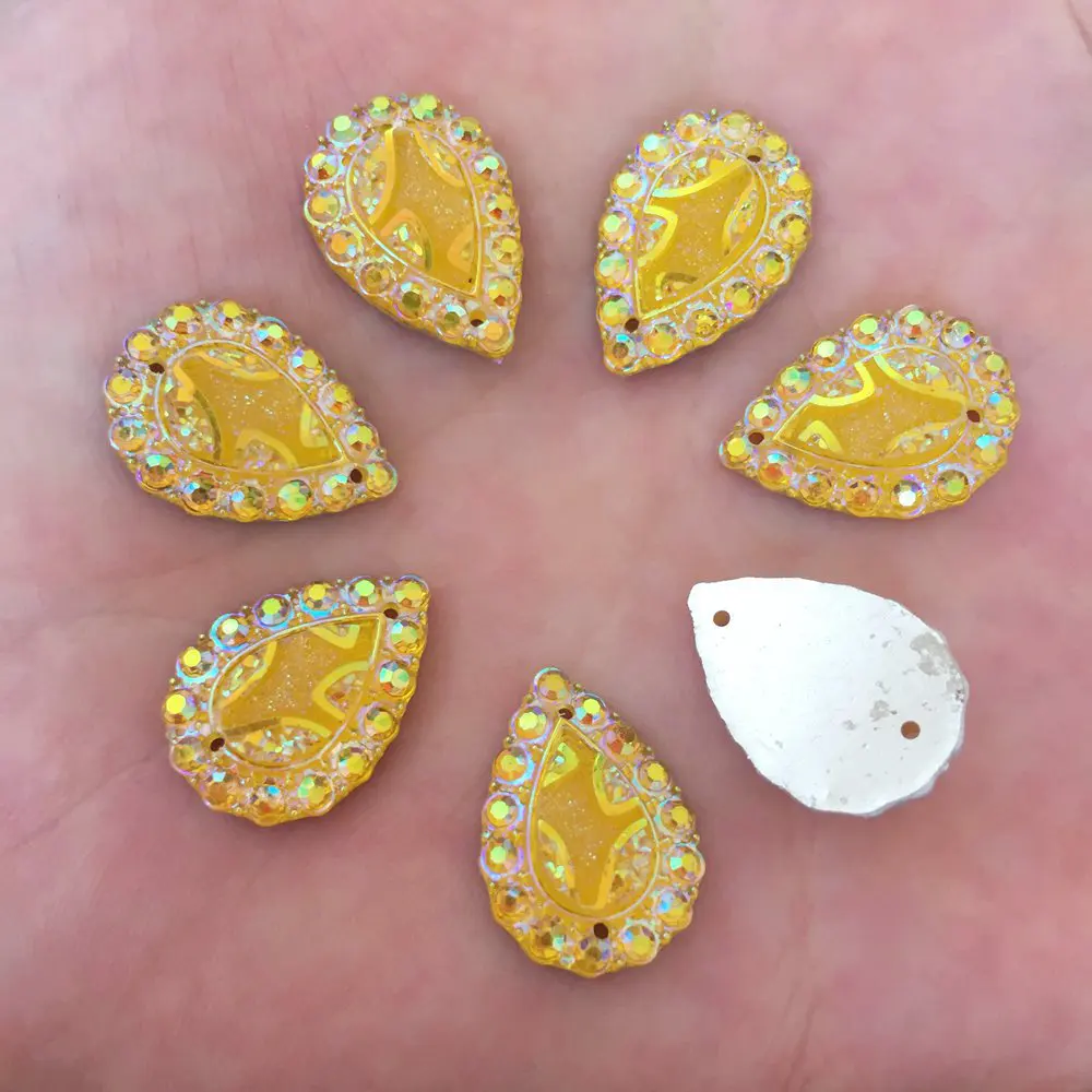 New 20PCS 13mm*18mm AB Resin Drop Flatback Water Mirror Rhinestone Wedding 2 Hole Buttons R82