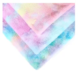 Polyester Rainbow Plush Fabric, Tie-dyed Gradient Faux Fur, Winter Coat Toy, Doll Hat, Cushion Mat, DIY Fabric Sold by Meter