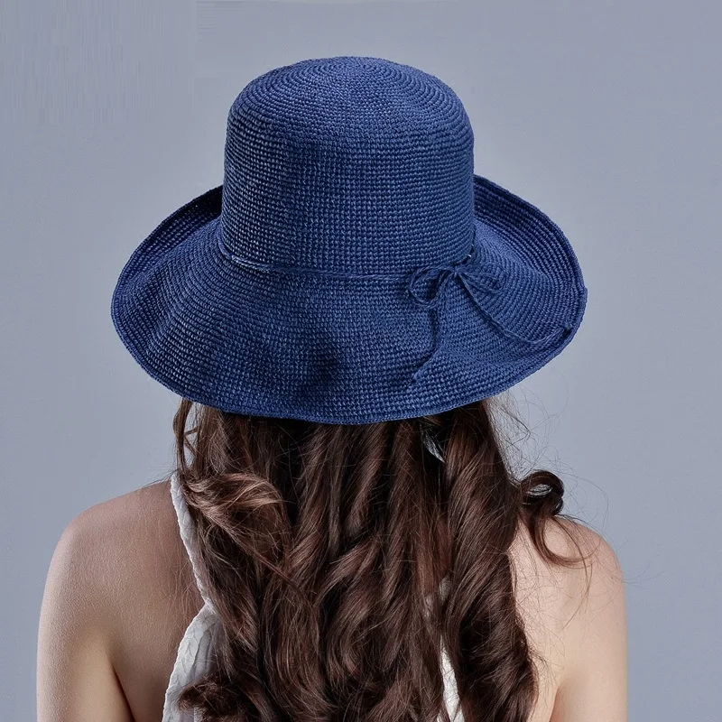 New Arrival Sun Cap Wide Brim Lady Fashion Beach Hat Female Summer Foldable Brim Curling Straw Cap Students Travel Cap B-7577