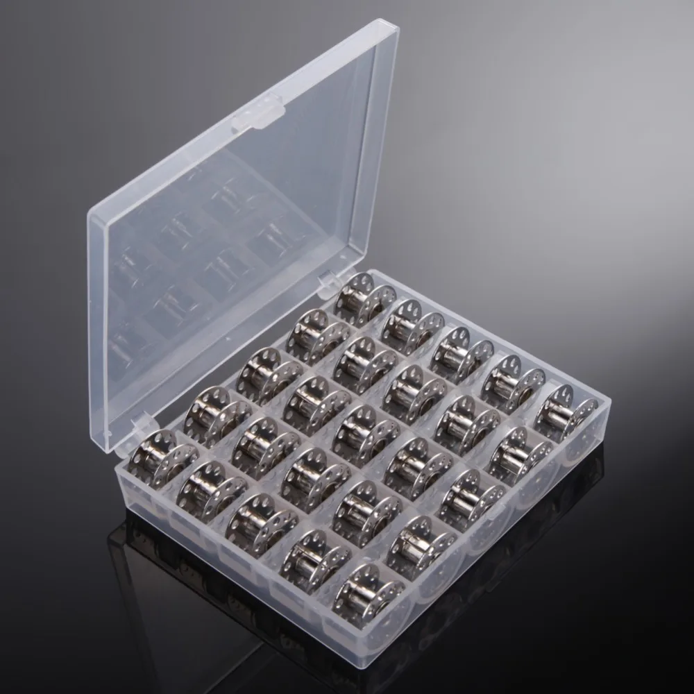 25 PCS Stainless Steel Metal Sewing Bobbins With Clear Storage Box For Brother Singer Sewing Machine Accessories