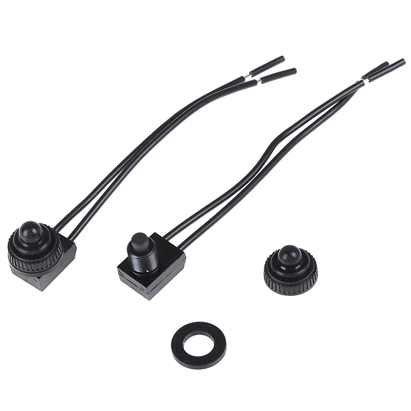 2PCS 12V Waterproof Push Button On-Off Switch With 4" Lead Wire Black