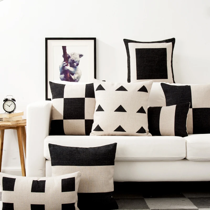 Nordic geometria czarny biały poszewka na poduszkę Home dekoracyjna Sofa biurowa poszewka na pościel 45x45cm