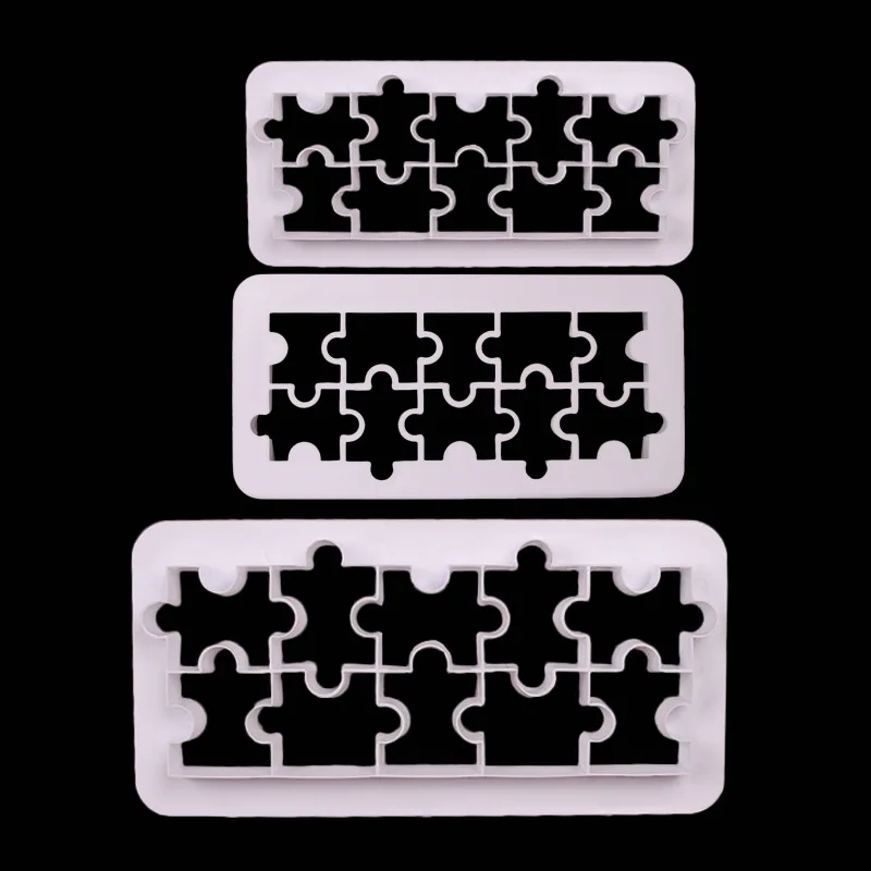 Aomily 3pcs/set Jigsaw Puzzle Mold Cake Cutter Sugar Craft Tiara Fondant Icing Cutting Cake Cookies Tool for Decoration Baking