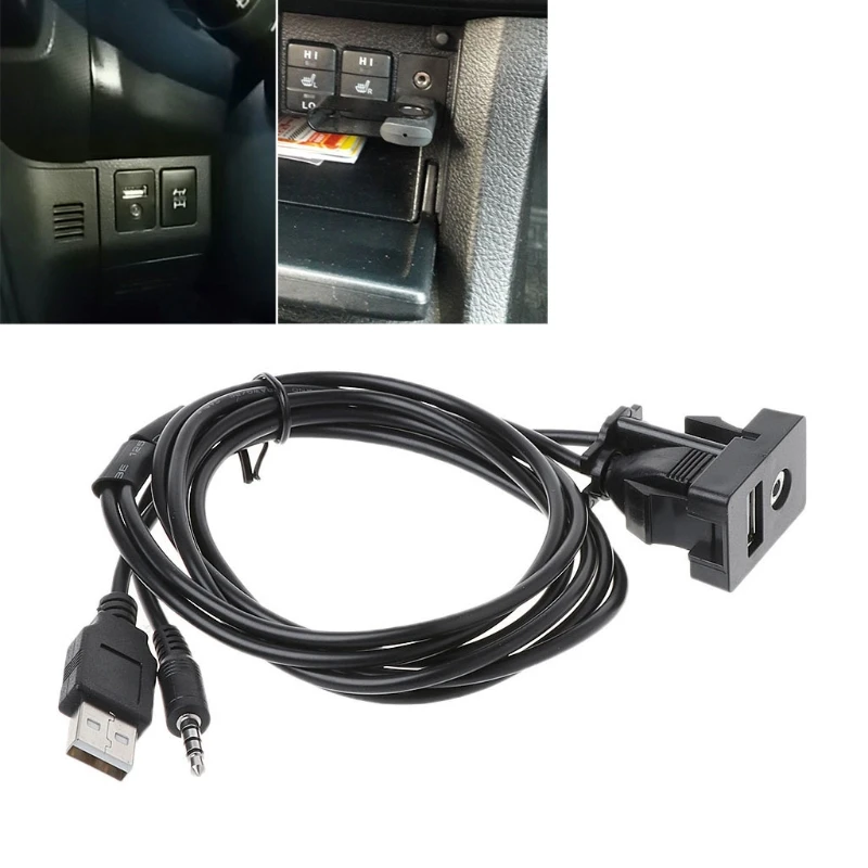 2019 New High Quality 1 Pc Auto Car 3.5mm AUX USB Extension Cable Panel Headphone Male Jack Flush Mount Adapter