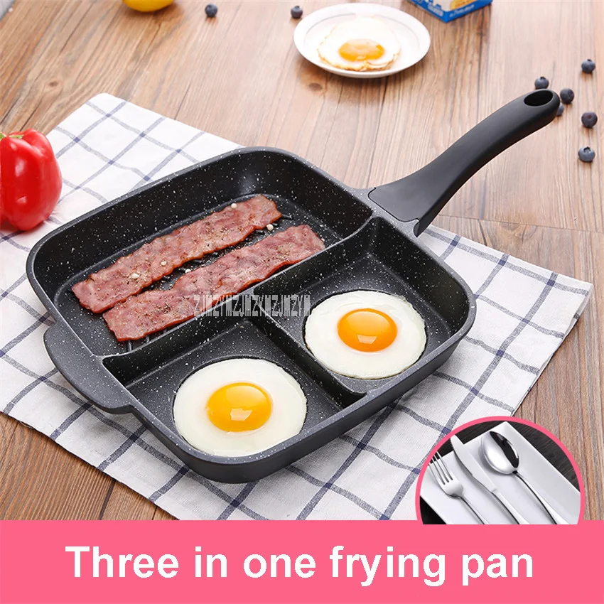 New High Quality A376 3 In 1 Breakfast Frying Pan Professional Steak Fried Pot Casting General Use Cooking Utensils 25 * 27 cm