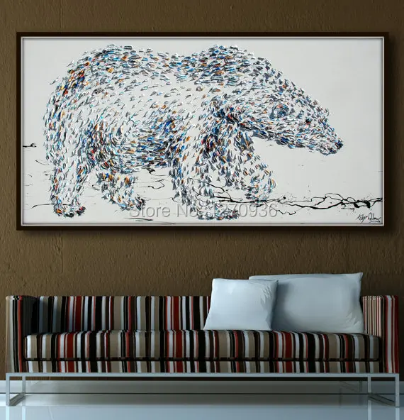 Handmade Big Animal Bear Oil Painting on Canvas Abstract Click Knife Oil Painting Modern Wall Art Abstract Bear Oil Painting