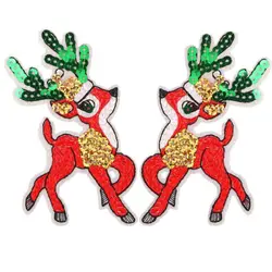 5pcs/lot Iron On Sequined Elk Patch Embroidery Christmas Animal Stickers DIY Sewing Garments Accessories For Coats Jeans Badge