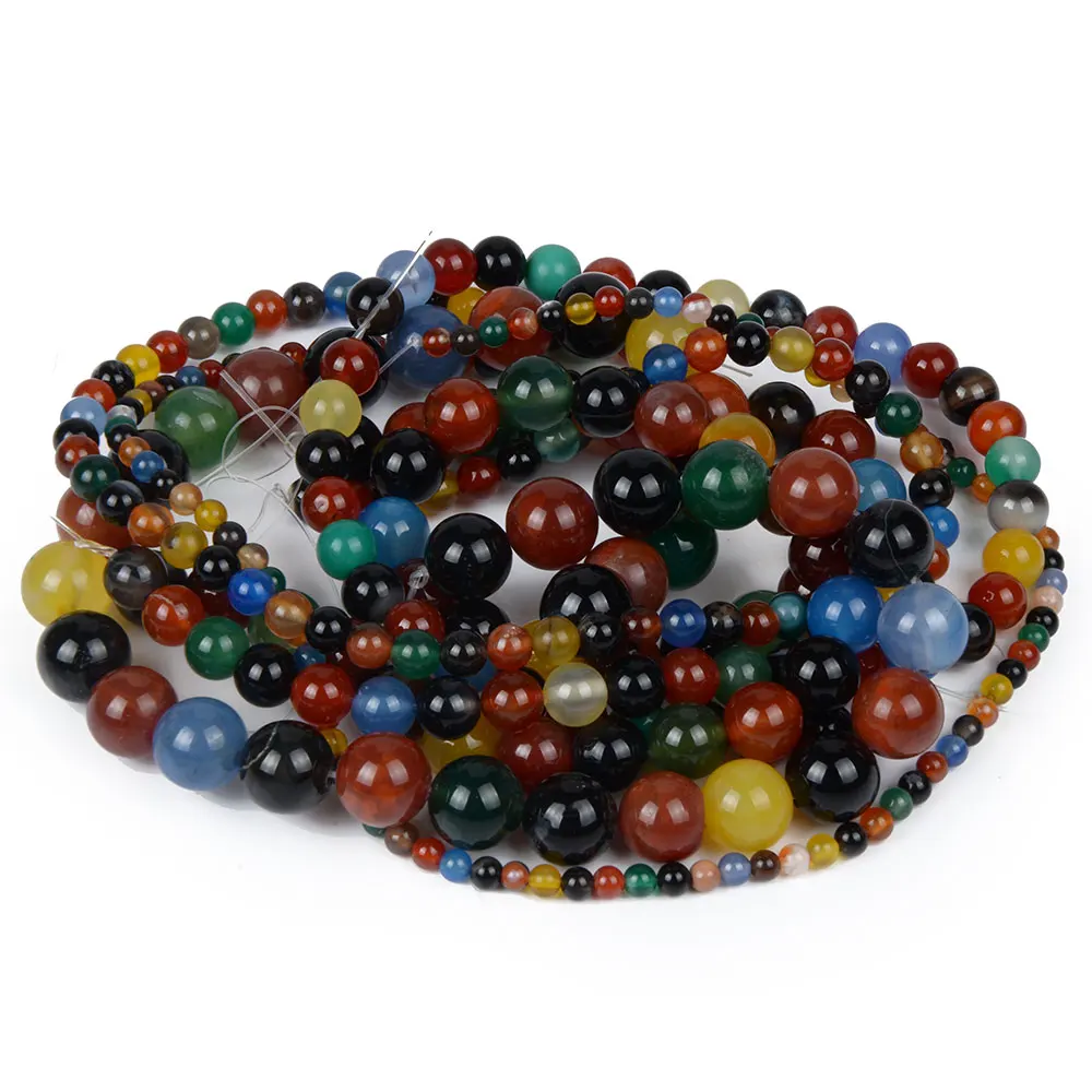 Colorful Agate Beads 4mm 6mm 8mm 10mm 12mm Natural Stone Women Jewelry Fashion Making Loose Beads