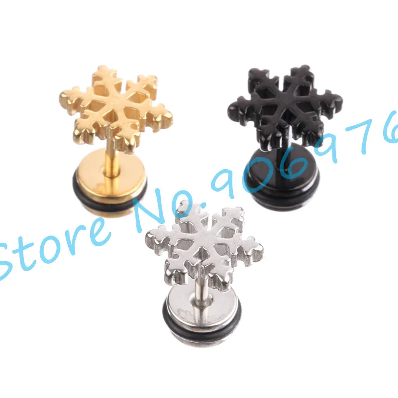 New Design Snow Barbell Earrings Ear Stud Fake Ear Gauge Flower For Women Men 316L Stainless Steel  Steel Black Titanium 16G