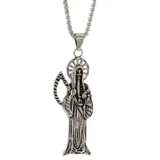 Fate love  Jewelry  High Quality Holy Saint Death Santa Muerte Skull Delicate Pendant Stainless steel Rolo Chian Necklace 24\'\'