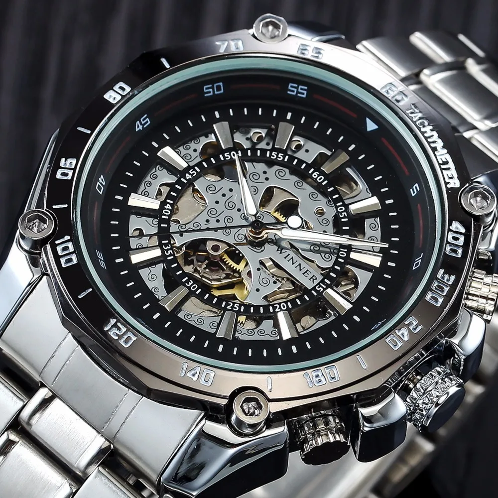 

Winner Luminous Brand Steel Men Automatic Mechanical Watch Skeleton Military Relogio Male Montre Men Watches Relojes Hombre 2019