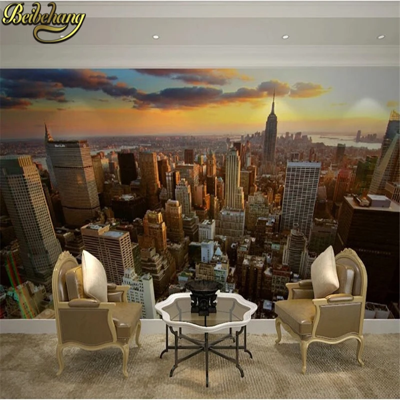 beibehang mural wall paer roll City evening landscape background sofa bedroom New York photo wallpaper for living room