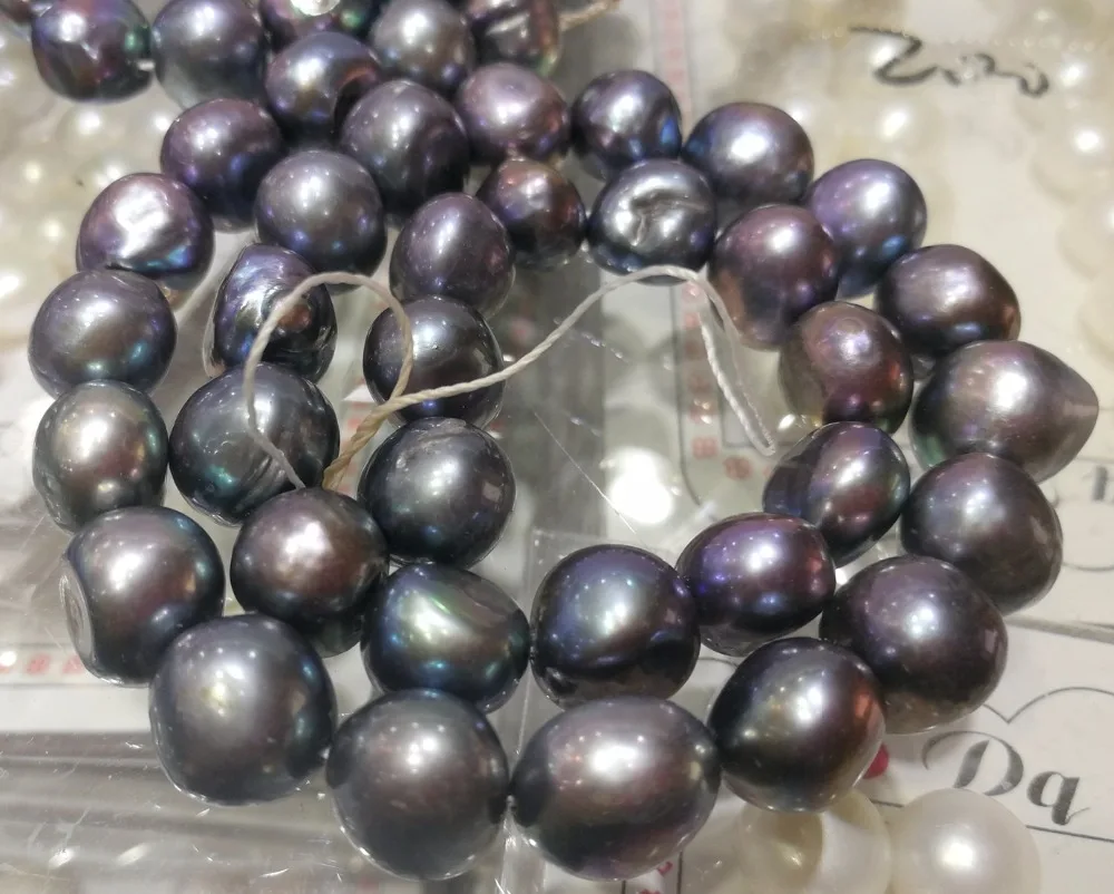 

Genuine AAA Natural Pearl 12x13mm black gray colors baroque freshwater pearl loose beads DIY gift one strands Hole Approx 1mm