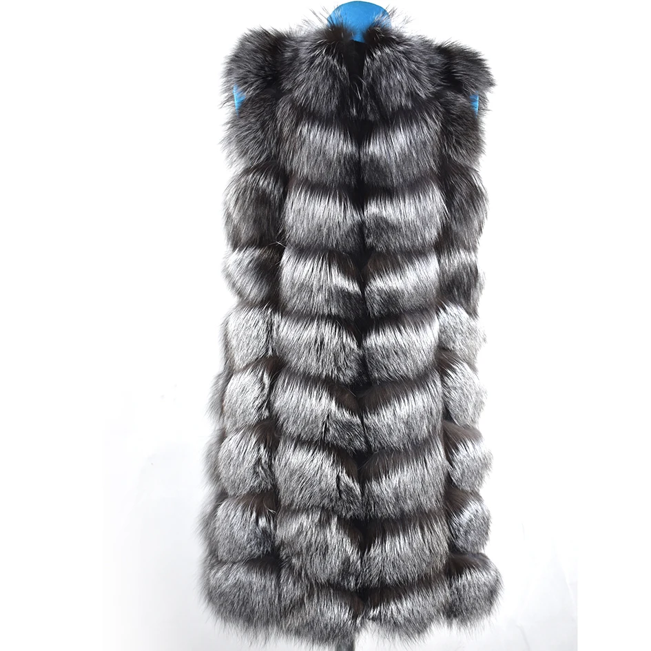 Silver Fox Detachable Vest for Women, Real Fur, Warm Vest, Thick and Beautiful, Autumn and Winter, 90cm