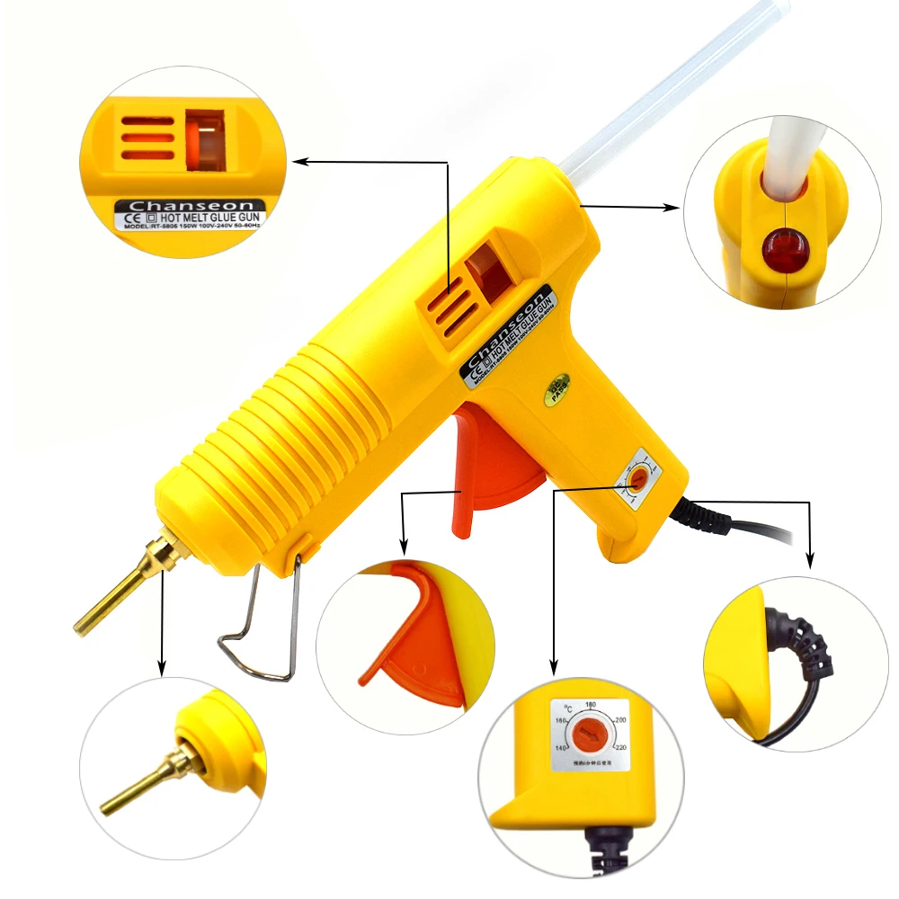 150W Hot Melt Glue Gun 11mm Glue Stick Industrial Adjustable Temperature Guns Thermo EU/US Gluegun Heat Temperature DIY Tool