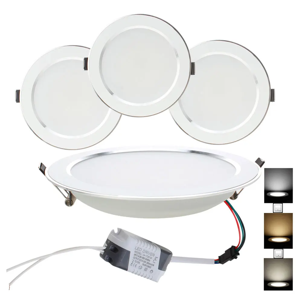 

10pcs/lot Led Downlight Lamp 3W 5W 7W 9W 12W 15W 18W Ceiling Recessed Downlights Round Led Panel Light Three Color 220V 110V