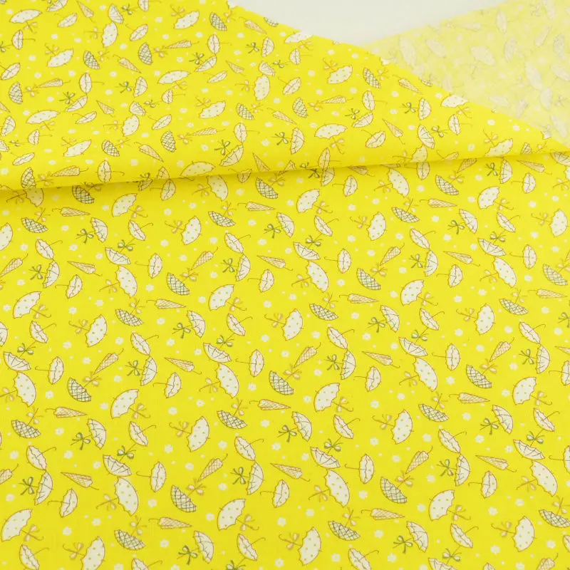 2016 New Arrivals Printed Lovely Umbrella Design Yellow Fat Quarter Cotton Fabric Home Textile for Patchwork Doll Colthing Cafts