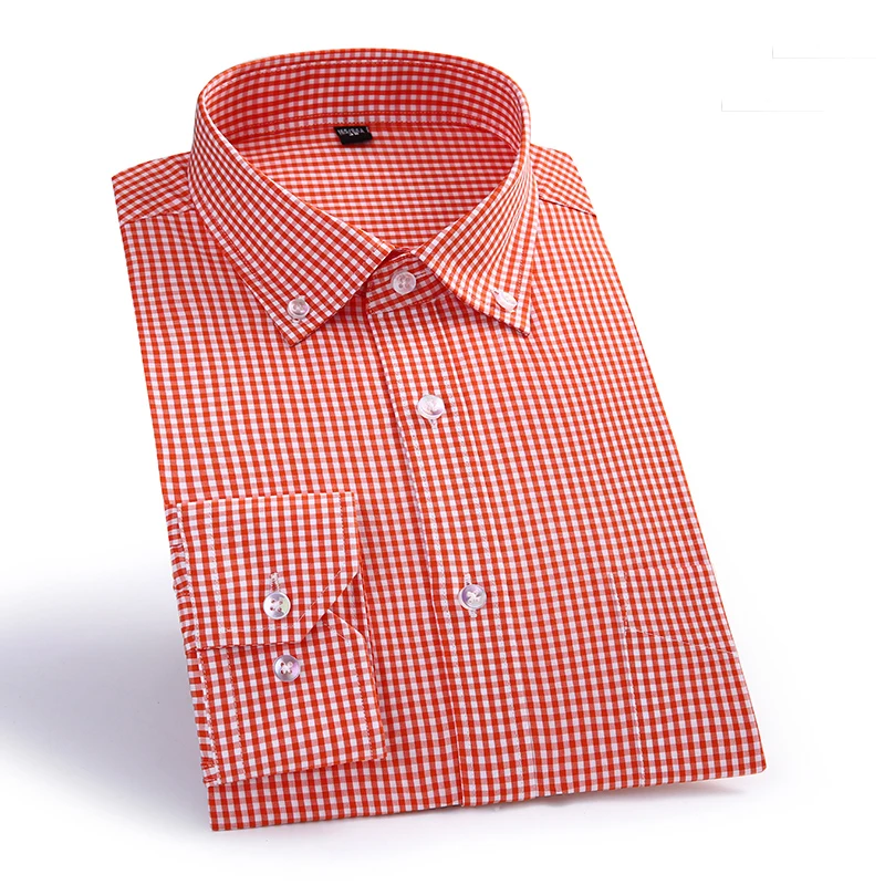 Casual Shirts Brand 100% Cotton Small Plaid Shirt Men spring Smart Oxford Dress Shirt Camisa Masculina Hight Quality
