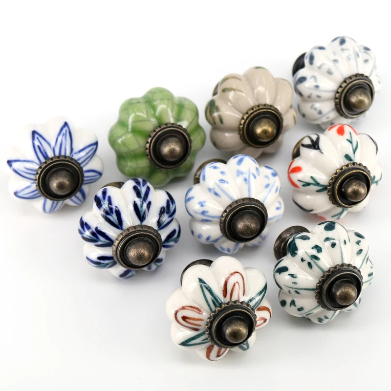 1x Hand Painted Ceramic Door Handles Antique Furniture Drawer Pulls Crack Kitchen Cabinet Knobs and Handles 33mmx38mm