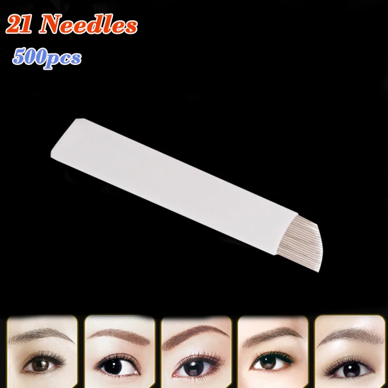 500 pcsTattoo needles 21 pin Sterilized Stainless Steel 3D tattoo Embroidery Eyebrow Permanent Makeup Needles Blade