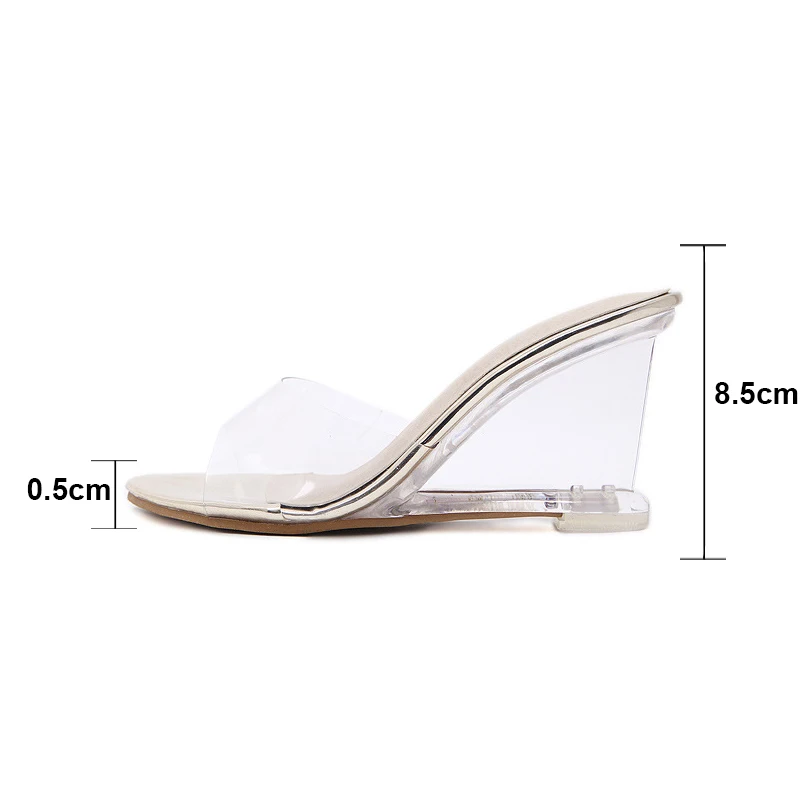 Summer Feather Wedges Slippers Women Fashion High Heels Shoes Female Wedding Party Crystal Transparent Heel Sandals WS0014